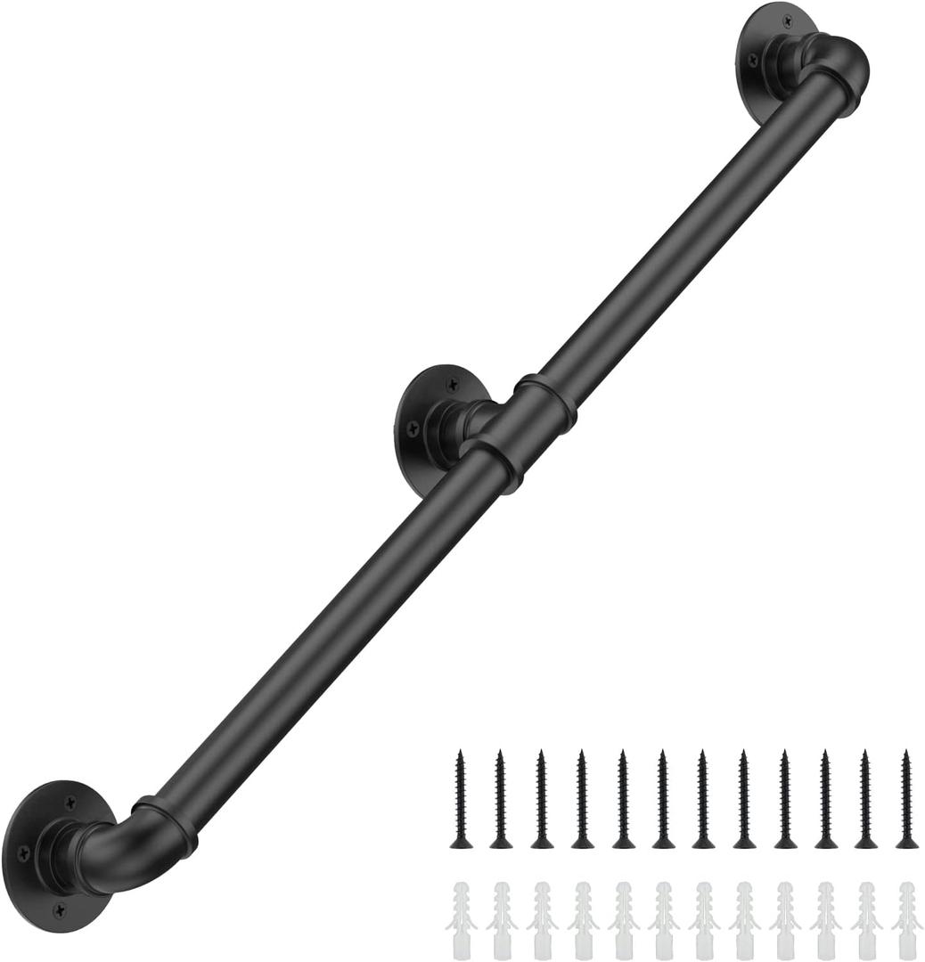 5FT Industrial Stair Railing Wall Mount Staircase Handrail 1.3 Pipe Hand Rail for Steps Grab Bar Foot Rail Vintage Pipe Railing Black Deck Handrail for Outdoor Indoor Stairs Porch