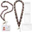Geyoga 2 Set Teacher Scrunchie Lanyard with Safety Breakaway Buckle ID Badges Holder Retractable Lanyard for Office Teacher Gift(Leopard,Multicolor)