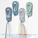 Cute Flip Flop Small Towel Wall Hooks- Wooden Beach-Themed Rack with Metal Hooks (9.3") - Coastal Decor for Bathroom & Poolside, Beach Houses for Hanging Key Purse (Blue and White)
