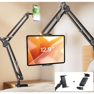 LISEN Tablet Stand iPad Stand for Desk Mount [Ultra Sturdy 2 Clamps] Kindle iPad Holder for Gooseneck Phone Tablet Holder Mount fits iPhone Kindle 413" Device Valenties Day Gifts for Women (Black)