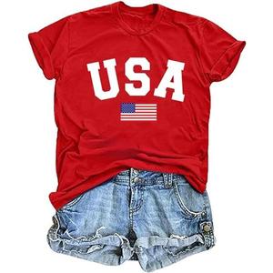 FCGHSII American Flag Shirts for Women: USA Flag Graphic Tee 4th July T Shirt Blouse Tops, Size: M