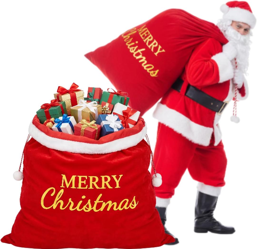 Shappy 39.5 x 31.5 Inch Extra Large Christmas Santa Gift Bag Jumbo Santa Velvet Sack Drawstring Christmas Bags for Xmas Presents Party Favor Supplies Holiday Wrapping
