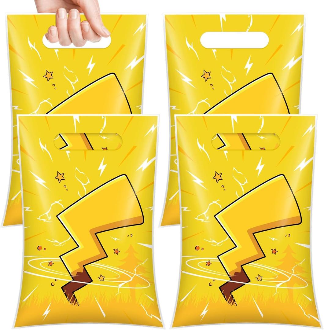 Reyoust Lightning Bolts Birthday Plastic Goodie Bags with Handles 50pcs | 9.8"x6.7", Thick Plastic, Party Treat Gift Bags, Waterproof, Oil resistant