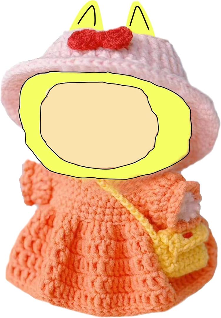 3 x 2025 New 17cm Doll Clothes Outfit, Cute 4-Pieces Orange Crochet Dres, Keychain Accessories for 6.7 Inch Cute Pink Hat &Yellow Shoulder Bag,Tiny Shoes Handmade Clothes Accessories