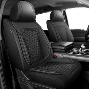 for Ford F150 Seat Covers Full Set 2009-2024 2025 2026 & F250 F350 F450 2017-2026 XL XLT Lariat Platinum and More Trims Breathable Ice Silk Leather & Waterproof Seat Protector(Black)