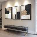 Framed Black and White Abstract Wall Art for Living Room, 3 Piece Large Canvas Modern Picture Artworks, Minimalist Black Gold Painting Prints for Dining Room Hallway Home Office Wall Decor, 24x36 Inch, 24" W x 36" H x 3Pcs