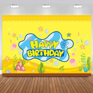 Cartoon Sponge Birthday Party Decorations Sponge Birthday Banner for Sponge Bob Birthday Party Backdrop Photo Background Wall Decor Sponge Party Supplies