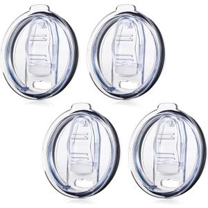Tumbler Lid Replacement 4 Pack for 20 oz Tumblers - Compatible with Yeti Rambler & More 3.2" Mugs, Spill Proof and Splash Resistant Crystal Clear Sliding Lids, BPA-Free, Straw Friendly