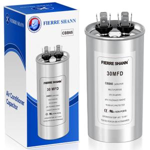 30 uF/MFD Capacitor for AC, 370 or 440 VAC CBB65 Dual Run Round Capacitors for AC Motor Run, Fan Start, Condenser Straight Cool, Heat Pump, Air Conditioner, and Pool Pump