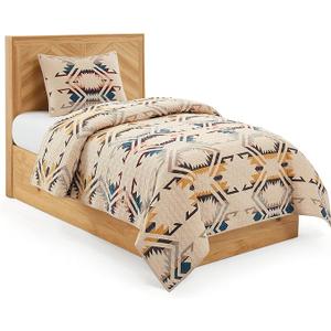 Pendleton White Sands Twin Quilt Bedding Set with 1 Sham Premium Cotton Lightweight Quilted Bedspread Coverlet for Bed Rustic Home Decor Machine Washable, 68-inch x 90-inch, Beige Diamond Print
