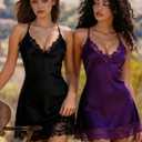 Avidlove Women Lingerie Satin Lace Chemise Nightgown Sexy Full Slips Sleepwear S-4XL (Black, M)