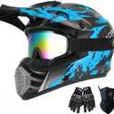 Youth Kids Motocross Helmet, Adult ATV Dirt Bike Helmet, OffRoad BMX 4Wheeler Full Face Motorcycle Helmet W/Goggles Gloves & Mask, DOT Approved, Red Camo, L