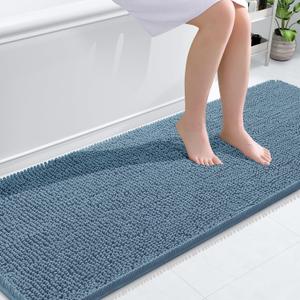 OLANLY Bathroom Runner Rugs 70x24, Soft Absorbent Chenille Bath Rugs, Rubber Backing Quick Dry, Machine Washable Long Bath Mats for Bathroom Floor, Tub and Shower, Home Decor Accessories, Airy Blue