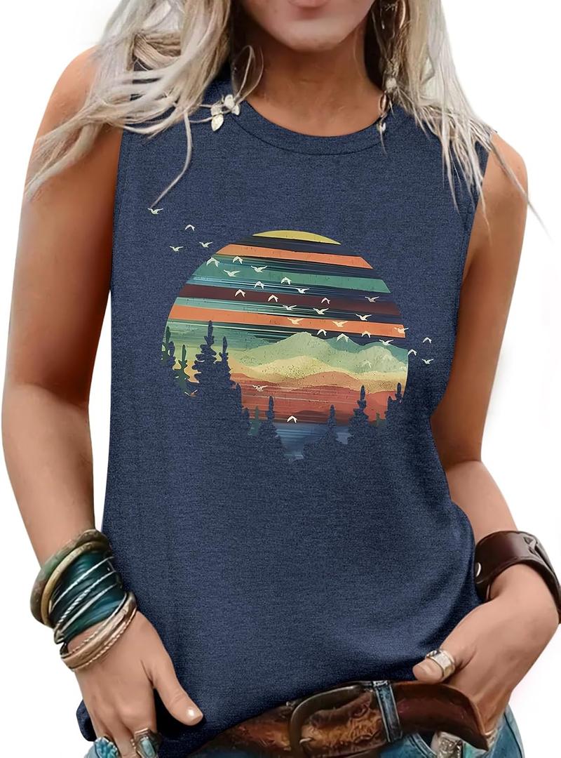 LUXVEER Sleeveless Tank Tops for Women 2026 Summer Casual Blouses Graphic Tees Loose Fit Crewneck Vacation Outfits Shirts