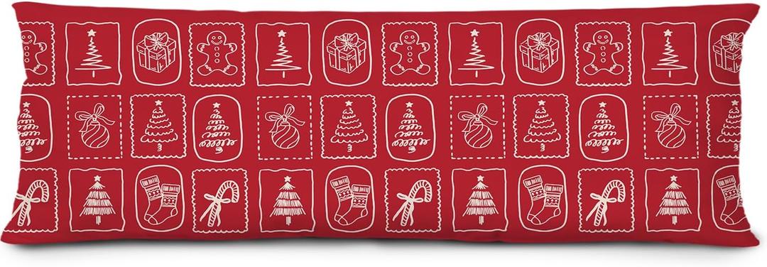 KEUSPI Red Coquette Christmas Body Pillow Cover 20x54, Preppy Girly Christmas Decor, Red and White Xmas Tree Winter Holiday Decorative Long Hug Pillow Covers for Couch Bed