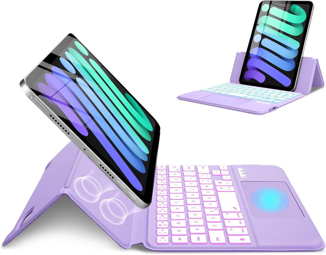 Magic Touchpad Keyboard Case for iPad Mini 7 (2024)/Mini 6 (2021) 8.3 inch, Slim Magnetic Folio with Type-C 7Colors Backlit TrackPad Keyboard fit iPad mini 7th (A17 Pro)/6th generation Purple