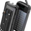 Solar Power Bank 40000mAh PD20W Fast Charging Portable Solar Charger | Built-in 4 Cables, 3 Ports, Dual Bright Flashlight, External Battery Pack for Camping, Hiking, and Outdoor Use, Black