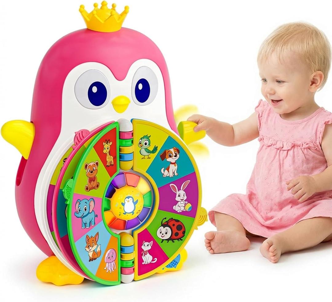 ToddlerCley Musical Penguin Toys for 1 Year Old Girl Gifts, Learning Educational Baby Toys for 1-3 Year with 5 Themes, Sound & Light, First Word Teaching 12-18 Months, 1st Birthday Girl Boy Gifts (Pink)