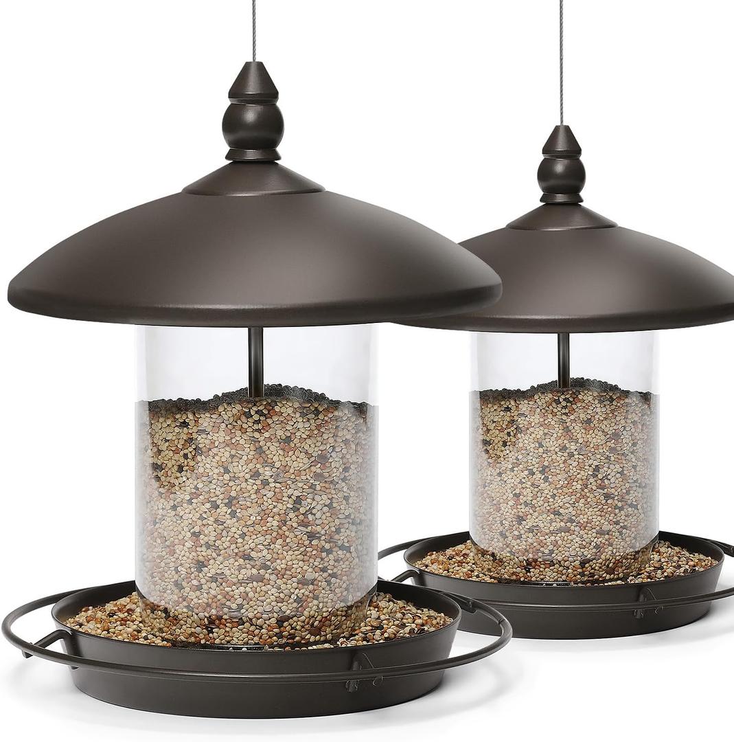 Pack of 2 - Metal Roof Bird Feeder for Backyard Birds, Bronze.