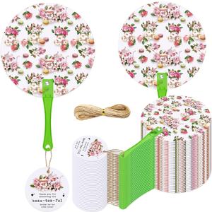 Roowest 50 Sets Bridal Shower Tea Party Favors for Guests Floral Tea Party Plastic Handheld Fans with Birde to Be Card Wedding Thank You Favor Fans Tea Party Favors for Bridal Shower Party Supplies