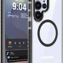 DEERLAMN Strong Magnetic Case for Samsung Galaxy S24 Ultra 6.8-Inch,[Compatible with Magsafe][Military Grade Drop Protection] Clear Slim Shockproof Protective Phone Cover, Transparent+Black