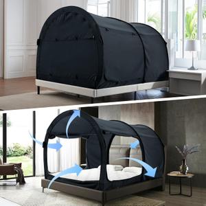 Alvantor Canopy Bed Dream Privacy Space Full Sleeping Tents Indoor Pop Up Portable Frame Curtains Breathable Grey Cottage (Mattress Not Included) Reducing Light, Charcoal (2006), 54"W x 75"L
