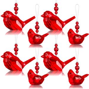 Christmas Cardinal Ornaments Acrylic Red Cardinal Bird Hanging Ornament Memorial Decor for Xmas Tree Decorations Holiday Hanging Figurine for Christmas Party, 3.54 Inch, 2.48 Inch (Cute, 8 Pcs)
