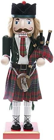 Merry Christmas Co. 14 Inch Traditional Wooden Nutcracker, Festive Holiday Tabletop Décor, Red Scottish