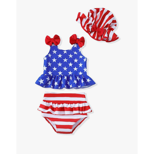 Mioglrie Baby Infant Swimsuit Girl Toddler Bathing Suit Girl Summer Beach Bikini Tankini Swimwear Hat 3-24 Months 2-3 Y Blue Red Flag