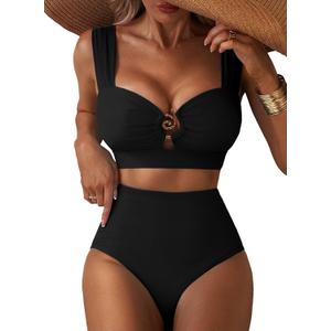 Herseas Women's Bestselling Bikini Set High Waisted 2 Piece Swimsuit Sweatheart Neck Bathing Suit Tummy Control Swim Suit, Size: Large