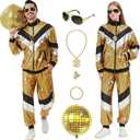 Ezuwail 70s 80s Outfits for Men Women Metallic Disco Outfit Halloween Costumes Tracksuit Sportswear 7pcs XL