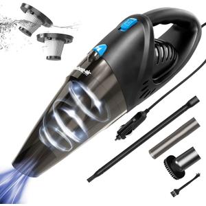 Car Vacuum Cleaner, 12V/106W High Power Handheld Portable Car Vacuum with 16 Ft Cord, Attachments, Filters and Storage Bag, Suitable for Car (Blue Button)