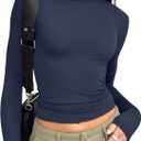 Trendy Queen Womens Long Sleeve T Shirts Fall Fashion 2025 Basic Crop Tops Going Out Outfits Y2k Clothes (Small, Navy)