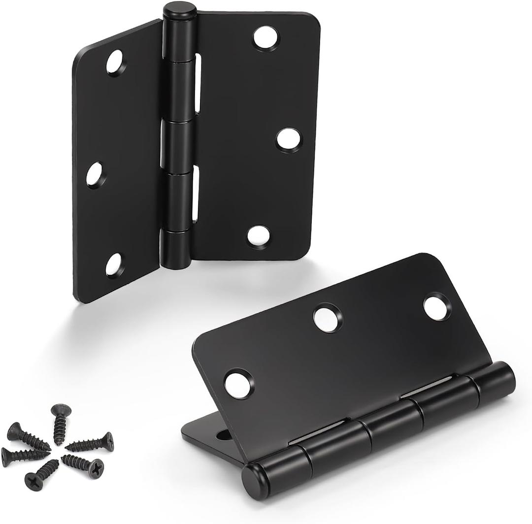 KNOBWELL 18 Pack 3.5" x 3.5" Door Hinges Matte Black No Squeak Interior Door Hinges with 1/4" Radius Corners - Heavy Duty