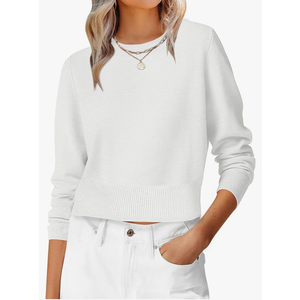ANRABESS Women’s Long Sleeve Sweaters Cropped Crew Neck Business Casual Light Weight Sweater Tops Fall Fashion Clothes 2025 L