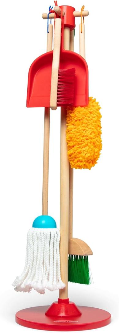 Melissa & Doug Dust Sweep Mop, 6-Pc. Toddler Cleaning Set with Kids Broom & Accessories, Preschool Learning Activities & Kids Toys for Girls & Boys 3+