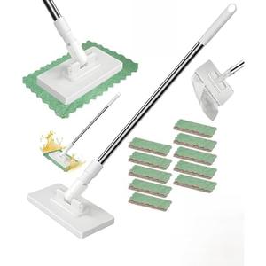Snap Grip Mini Mop,Retractable Cleaning Tool - Zero Touch Gap & Floor Duster with 40" Handle, 10 Washable Pads for Under Furniture, Corners & Multi-Surface Dry/Wet Use (White - 10 Cloth)