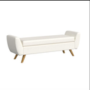 HomePop Modern Storage Bench with Wood Legs Home Décor|Bench with Storage for Living Room & Bedroom - Cream Textured Woven