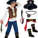 Morph Pirate Costume For Kids - Boys Pirate Outfit - Fun Dress Up Costume For Halloween, Parties, Role Play (7-9 Years, Blue)
