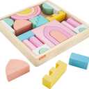 Fisher-Price Wood Toddler Toy Castle Block Set, 28 Wooden Pieces for Stacking Developmental Play Preschool Kids Ages 2+ Years