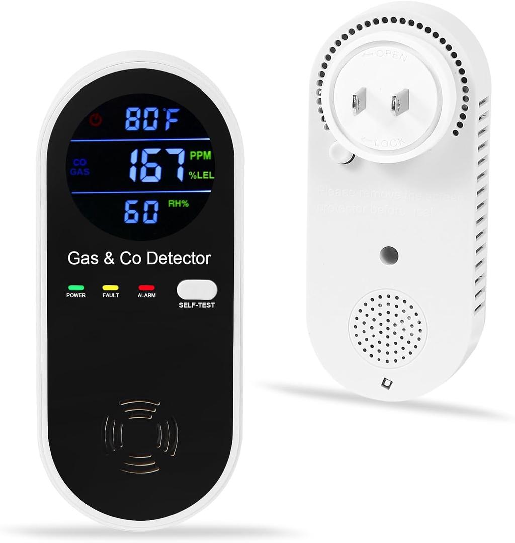 Combination Gas & Carbon Monoxide Detector, Plug in Carbon Monoxide Alarm,Natural Gas Detector,Propane,Methane,4-in-1 Combustible Gas & CO Detector with Fahrenheit(F) & Humidity for Home,RV,Apartment