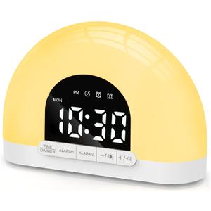 Wake Up Light Sunrise Alarm Clock for Kids, Adults, Heavy Sleepers, Bedroom, Sunlight Alarm Clock with Sunrise Simulation, Dual Alarms, Night Light, Snooze, 7 Alarm Sounds, 7-5-2 Modes, Ideal for Gift (White)