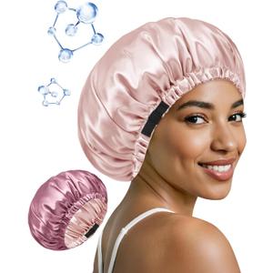 10 x BONNET QUEEN Silk Bonnet for Sleeping Hyaluronic Acid Satin Bonnet, Double Layer Hair Wrap for Curly Hair Women Sleep Cap (Cream Pink & Rose Gold)