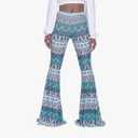 Women High Waisted Fit Flare Ethnic Paisley Floral Bell Bottoms Yoga Pants Flared Leggings Size Medium