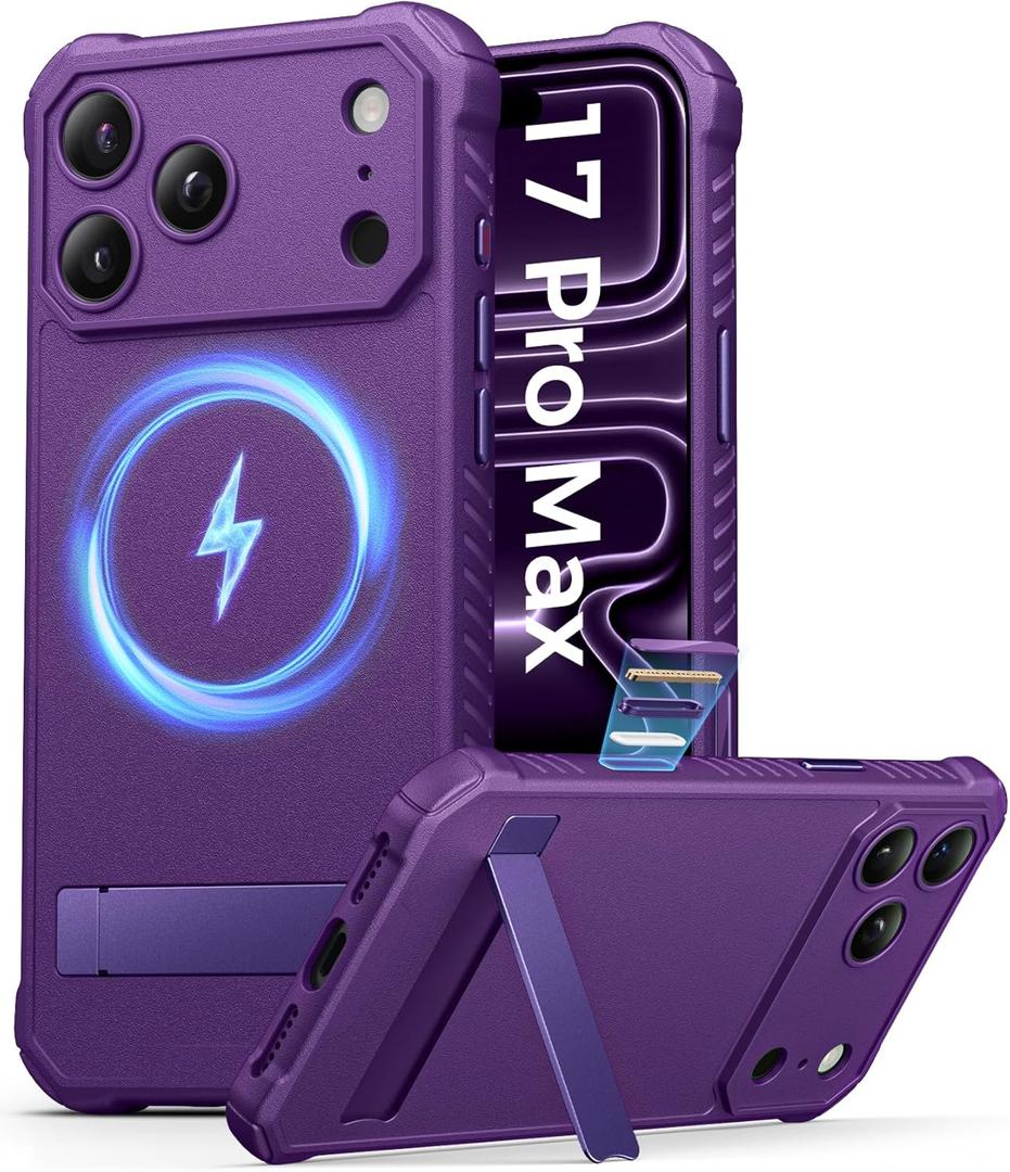 for iPhone 17 Pro Max Case Magnetic, Built-in Stand, Compatible with MagSafe, Rugged Military Grade Drop, Camera Control, Silicone Thin Women Men Case for iPhone 17 Pro Max 6.9", Dark Purple