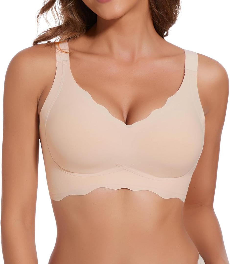 JOYSHAPER Bras for Women Wireless Padded Bra Bralettes Support Back Smoothing Bras (M)