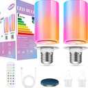 10000mAh Rechargeable Led Corn Light Bulb,Battery Operated Light Bulb with Remote Control, E26, 60W Equivalent, 800Lum, 3 Color Temperatures, 12 RGB, Emergency Lamp, 2PC