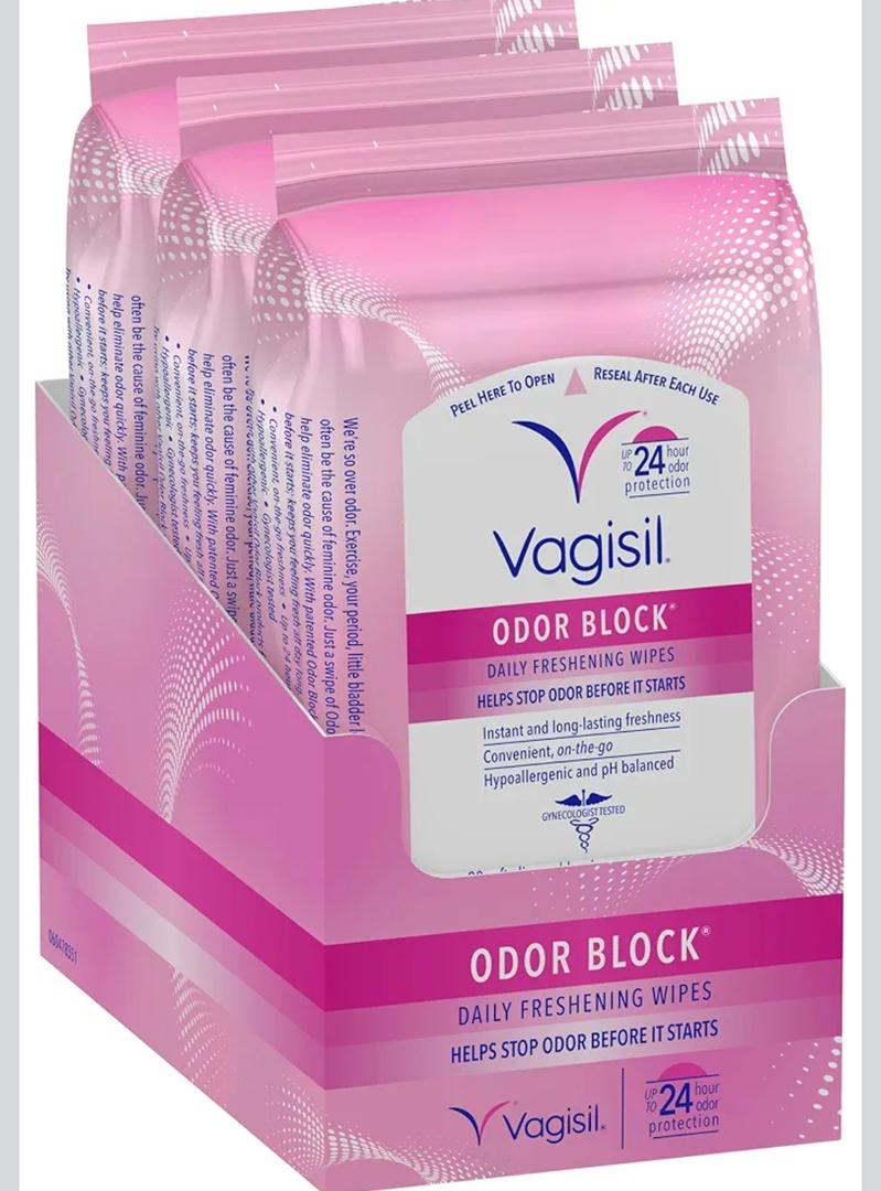 Vagisil Odor Block Daily Freshening Wipes for Feminine Hygiene in Resealable Pouch, Gynecologist Tested & Hypoallergenic, 20 Wipes (Pack of 3)