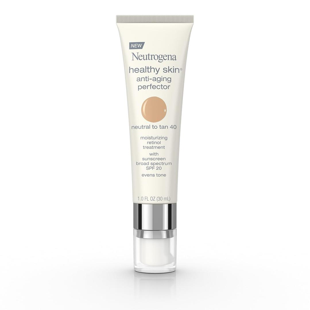 Neutrogena Retinol Treatment and Tinted Facial Moisturizer, Healthy Skin Anti-Aging Perfector with Broad Spectrum SPF 20 Sunscreen with Titanium Dioxide, 40 Neutral to Tan, 1 fl. oz