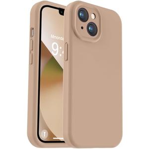 Vooii Compatible with iPhone 13 Case, Liquid Silicone Upgrade [Camera Protection] [Soft Anti-Scratch Microfiber Lining] Shockproof Phone Case for iPhone 13 6.1 inch - Light Brown